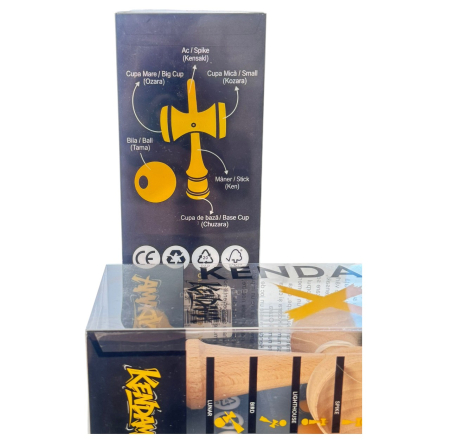 Kendama X Rubber Grip 18 cm, verde-galben- rosu cu dungi negre, din lemn [5]