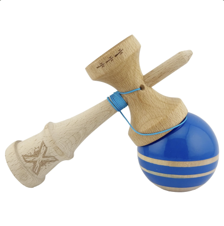 Jocuri si Jucarii - Kendama X Royal King Size, Super Sticky cupe mari, Albastru-Natur cu dungi