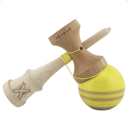 Jocuri si Jucarii - Kendama X Royal King Size, Super Sticky cupe mari, Galben-Natur cu dungi