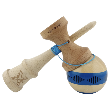 Jocuri si Jucarii - Kendama X Royal King Size, Super Sticky cupe mari, Natur-Rosu romb Albastru