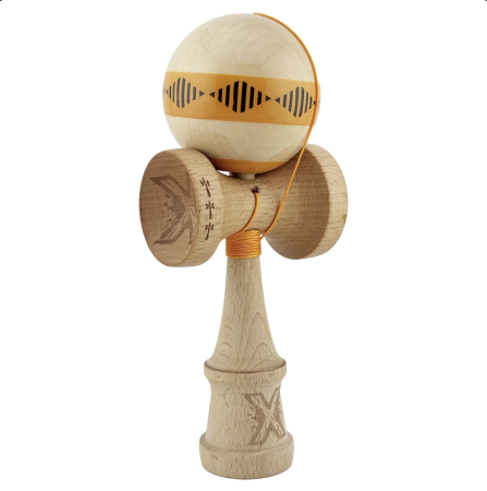 Jocuri si Jucarii - Kendama X Royal King Size, Super Sticky cupe mari, Natur-Rosu romb Portocaliu