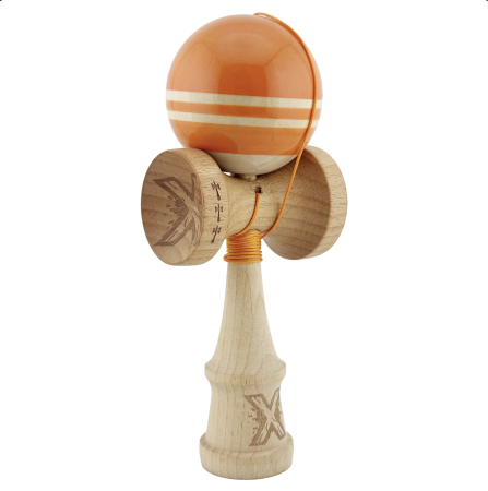 Jocuri si Jucarii - Kendama X Royal King Size, Super Sticky cupe mari, Portocaliu-Natur cu dungi