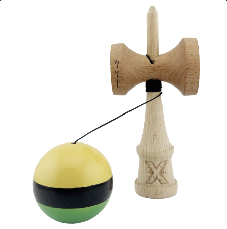 Kendama X Royal King Size, Super Sticky cupe mari, Verde-Negru-Galben [2]