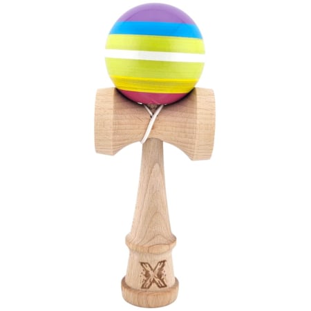 Jocuri si Jucarii - Kendama X Super Sticky 18 cm, dungi Multicolor, din lemn