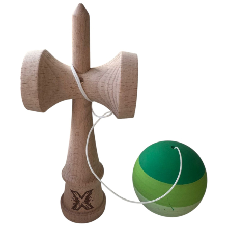 Kendama X Rubber Grip 18 cm, natur-verde deschis-verde inchis din lemn [2]