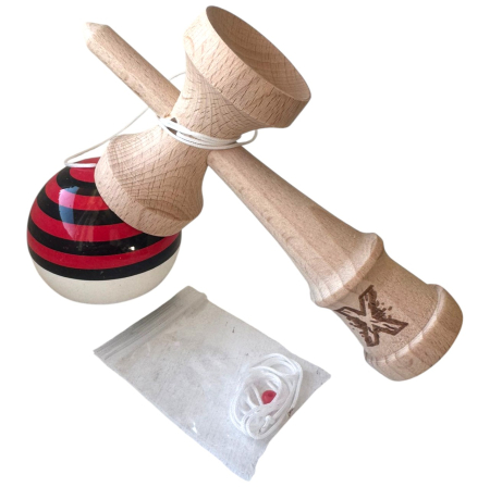 Kendama X Super Sticky 18 cm, Negru-Alb si dungi rosu-negru, din lemn Jocuri si Jucarii - Kendama X Super Sticky 18 cm, Negru-Alb si dungi rosu-negru, din lemn