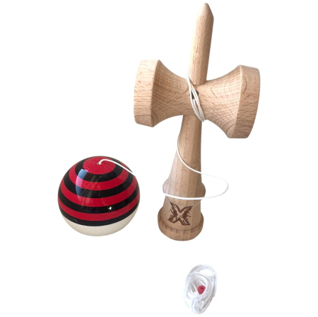 Kendama X Super Sticky 18 cm, Negru-Alb si dungi rosu-negru, din lemn [2]
