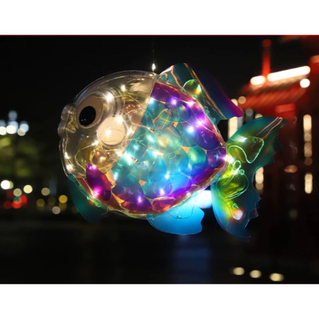 Jocuri si Jucarii - Kit DIY Lampion Copii In Forma De Peste Cu Lumini LED Tija Portabila 3 Ani