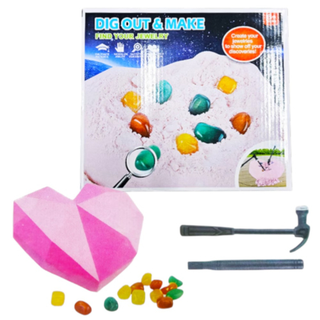 Kit excavare pietre pretioase, inima, cu unelte si pietre colorate, 6+ ani [3]