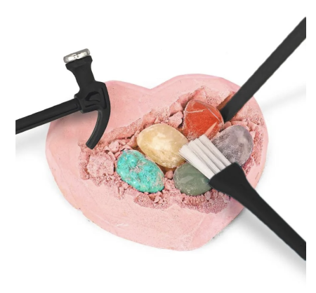 Kit excavare pietre pretioase, inima, cu unelte si pietre colorate, 6+ ani [4]