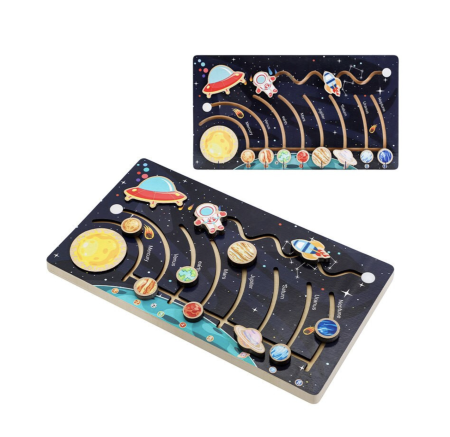 Jocuri si Jucarii - Labirint din lemn Sistemul Solar cu planete glisante pentru copii