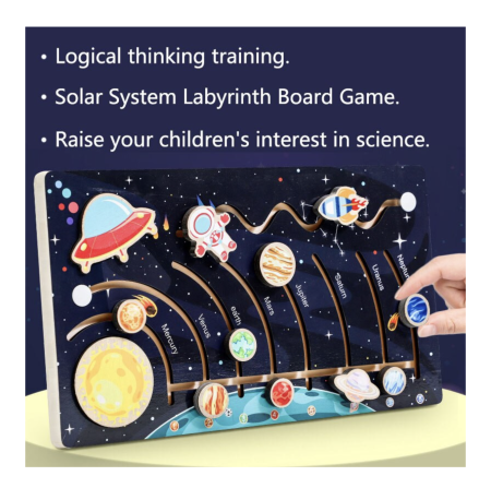 Jocuri si Jucarii - Labirint din lemn Sistemul Solar cu planete glisante pentru copii
