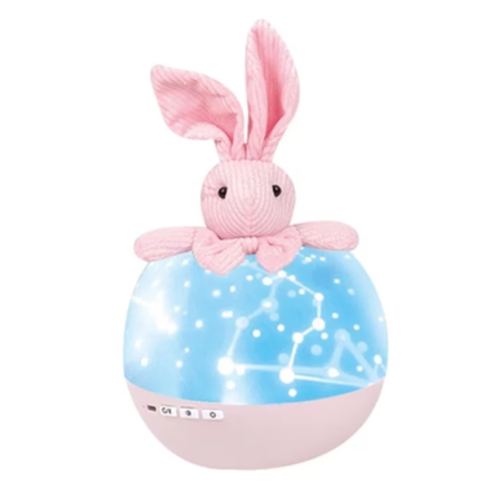 Carusele, proiectoare, lampi de veghe - Lampa de Veghe Portabila Rotativa cu Proiectii, Melodii si Bluetooth – Model Iepuras, 25x13 cm