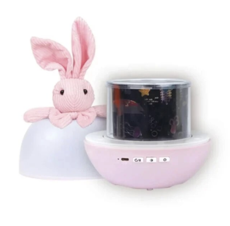 Carusele, proiectoare, lampi de veghe - Lampa de Veghe Portabila Rotativa cu Proiectii, Melodii si Bluetooth – Model Iepuras, 25x13 cm