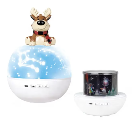 Jocuri si Jucarii - Lampa de Veghe Portabila Rotativa cu Proiectii, Melodii si Bluetooth – Model Ren, 25x13 cm