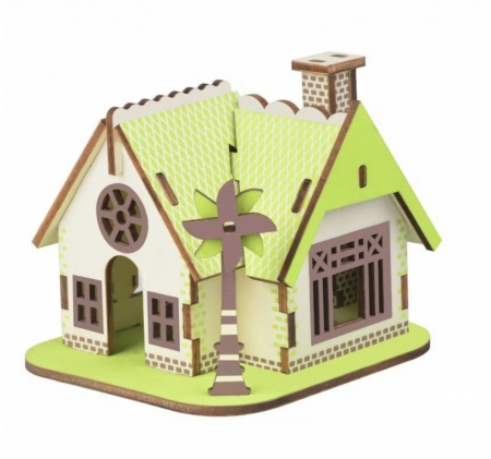 Seturi de constructie - Macheta 3D din lemn Casuta Verde, 24 piese