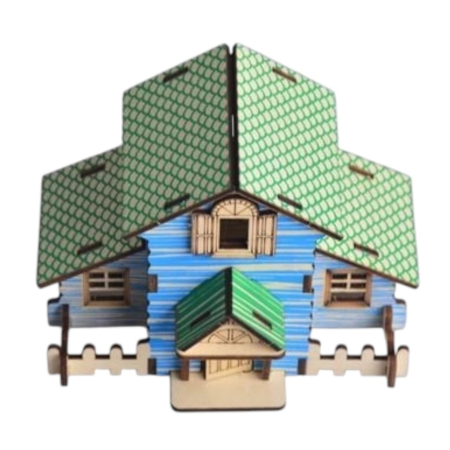 Jucarii de stivuit si construit - Macheta 3D din lemn Cabana verde, 22 piese