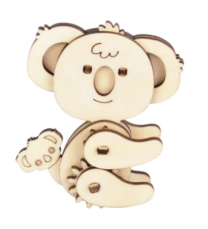 Jocuri si Jucarii - Macheta 3D din lemn Ursuletul Koala, 22 piese cu sistem de roti zimtate