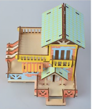 Seturi de constructie - Macheta 3D din lemn Cabana multicolora, 73 piese