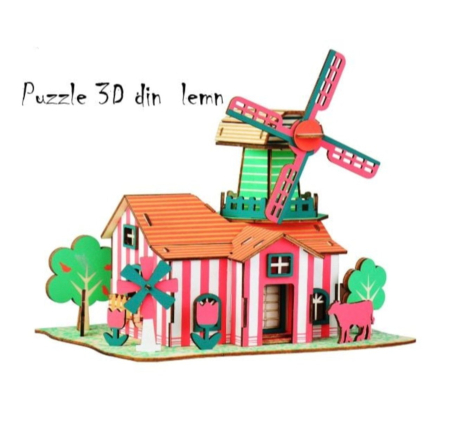 Jucarii de stivuit si construit - Macheta 3D din lemn Moara, 82 piese
