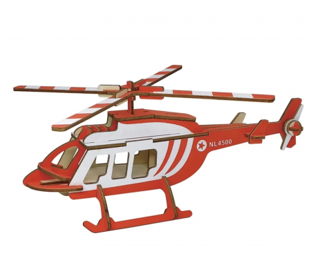Seturi de constructie - Macheta 3D din lemn Elicopter, 30 piese