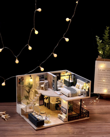 Macheta DIY L032 Casuta De Papusi Din Lemn Cu Mobilier Si Iluminare LED Material Non-Toxic 14 Ani [8]