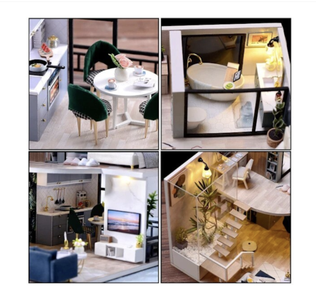 Macheta DIY L032 Casuta De Papusi Din Lemn Cu Mobilier Si Iluminare LED Material Non-Toxic 14 Ani [5]