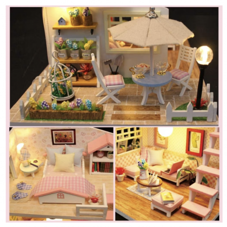 Macheta DIY mobilier casuta papusi cu 2 etaje, Pink Loft scara 1:24 [3]