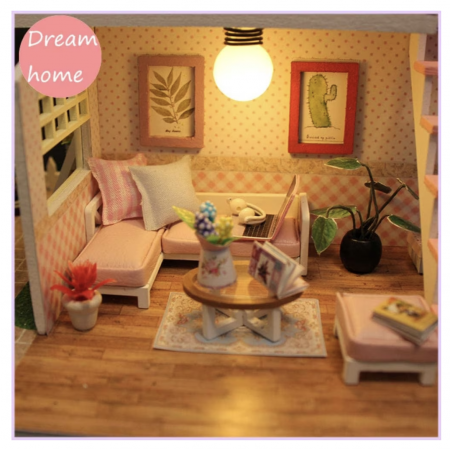 Macheta DIY mobilier casuta papusi cu 2 etaje, Pink Loft scara 1:24 [6]