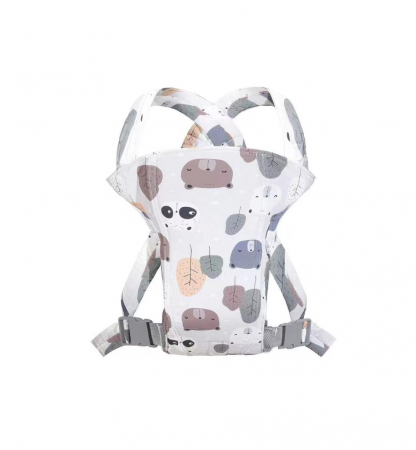 Marsupii si hamuri - Marsupiu ergonomic din bumbac, pentru bebelusi, Frunze si Ursuleti, gri