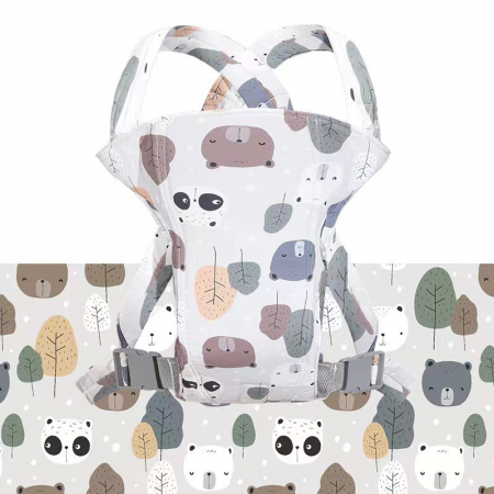 Marsupii si hamuri - Marsupiu ergonomic din bumbac, pentru bebelusi, Frunze si Ursuleti, gri