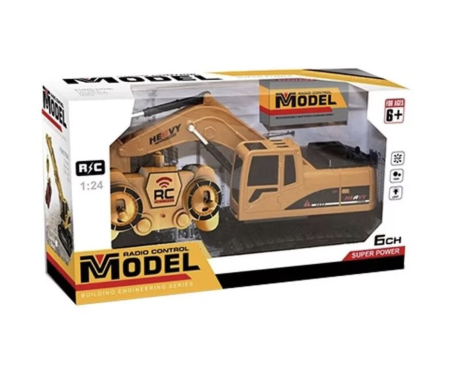 Masinute electrice - Excavator Cu Telecomanda 6 Canale Acumulator 3.7V Cabina Rotativa Scara 1:24 Galben 3 Ani