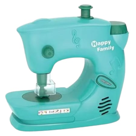 Jocuri si Jucarii - Masina de cusut pe baterii Happy Family, cu lumina si sunet, turcoaz, +3 ani