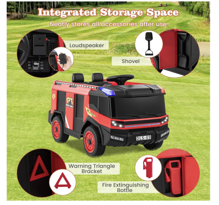 Masina electrica Pompieri copii 12V, 2 motoare, telecomanda, 30 kg, 3–8 ani [2]