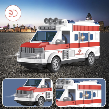 Masina Ambulanta Cu Telecomanda Scara 1:30 Lumini Si Usi Mobile Alb Rosu 3 Ani [2]