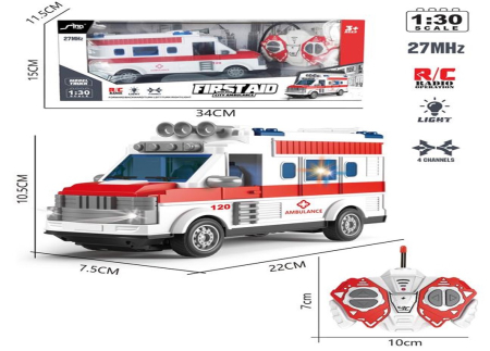 Masina Ambulanta Cu Telecomanda Scara 1:30 Lumini Si Usi Mobile Alb Rosu 3 Ani [6]