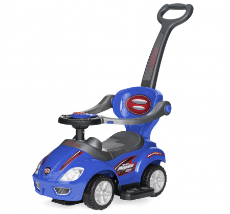 La plimbare - Masinuta 3 in 1 cu maner de impins, Deluxe Mega Car, albastru