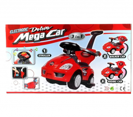 Masinuta 3 in 1 cu maner de impins, Deluxe Mega Car, albastru [24]