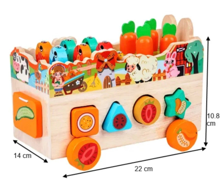 Jocuri si Jucarii - Masinuta cu activitati educative Montessori – Ferma, din lemn