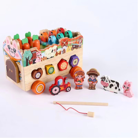 Masinuta cu activitati educative Montessori – Ferma, din lemn [9]