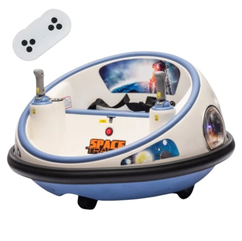 Jocuri si Jucarii - Masinuta Electrica Bumper Car DLS-K1 Nava Spatiala Alb, Rotire 360, Bluetooth, 1-6 ani
