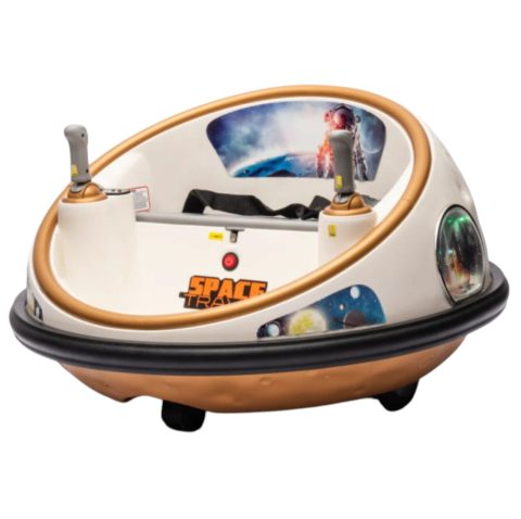 Jocuri si Jucarii - Masinuta Electrica Bumper Car DLS-K1 Nava Spatiala Crem, Rotire 360, Bluetooth, 1-6 ani