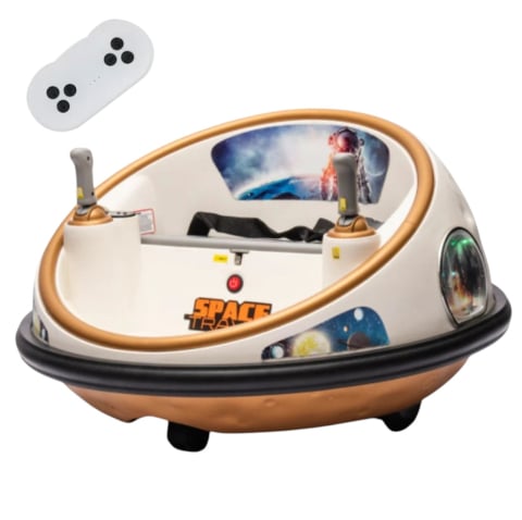 Jocuri si Jucarii - Masinuta Electrica Bumper Car DLS-K1 Nava Spatiala Crem, Rotire 360, Bluetooth, 1-6 ani