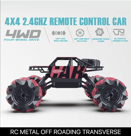 Jocuri si Jucarii - Masinuta RC 4x4 Metal Off-Road cu telecomanda 2.4GHz, suspensii, roti crawler, rosu, +6 ani