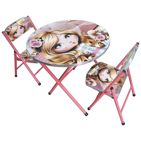 Birouri pentru copii - Masuta cu 2 scaune pentru copii, pliabile, cadru metalic si lemn, roz, My Princess R1