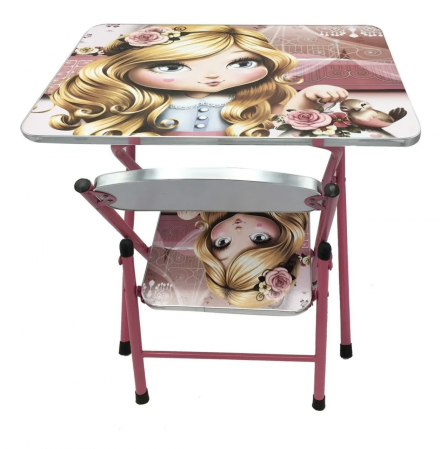 Birouri pentru copii - Masuta cu scaun pentru copii, pliabile, cadru metalic si lemn, roz, My Princess P1