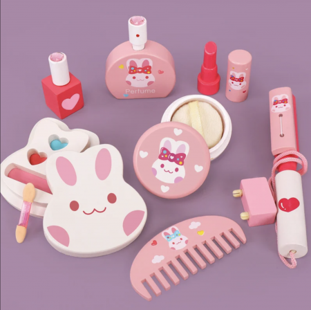 Masuta de frumusete cu oglinda, scaunel si accesorii, Iepurasul Red, din lemn [2]