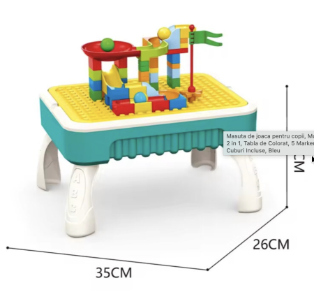 Masuta de joaca multifunctionala 2 in 1 cu 58 piese de constructie, verde [2]