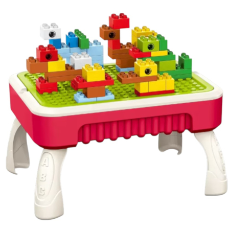 Jocuri si Jucarii - Masuta de joaca multifunctionala 2 in 1 cu 58 piese de constructie, rosu