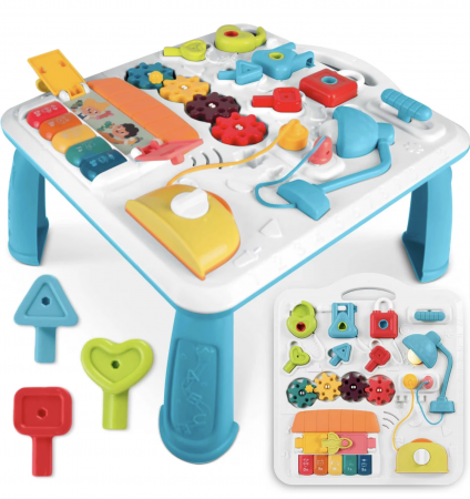 Jocuri si Jucarii - Masuta interactiva bebelusi 10 in 1, Busy Board cu lumini si sunete si panou detasabil